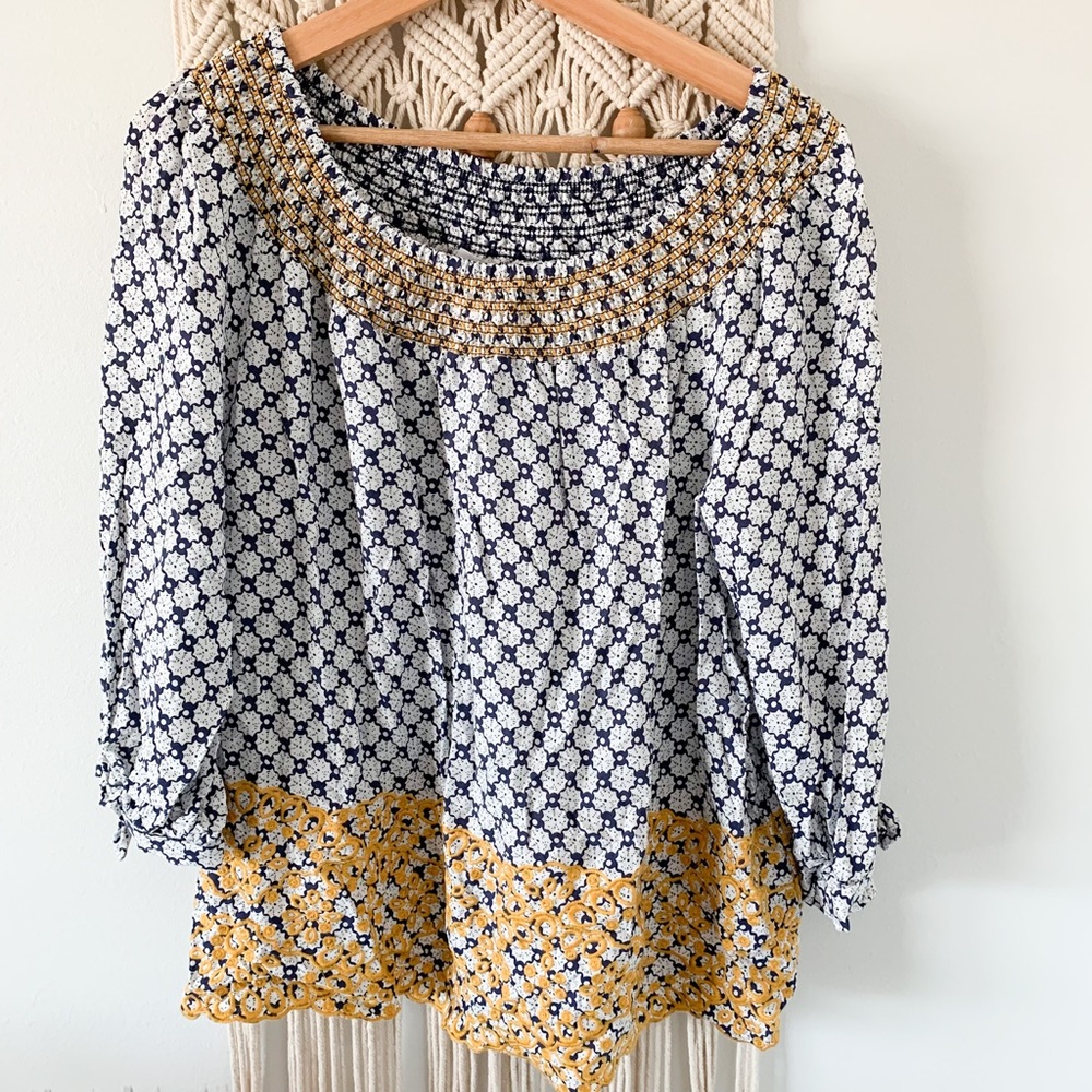 Smocked floral blouse